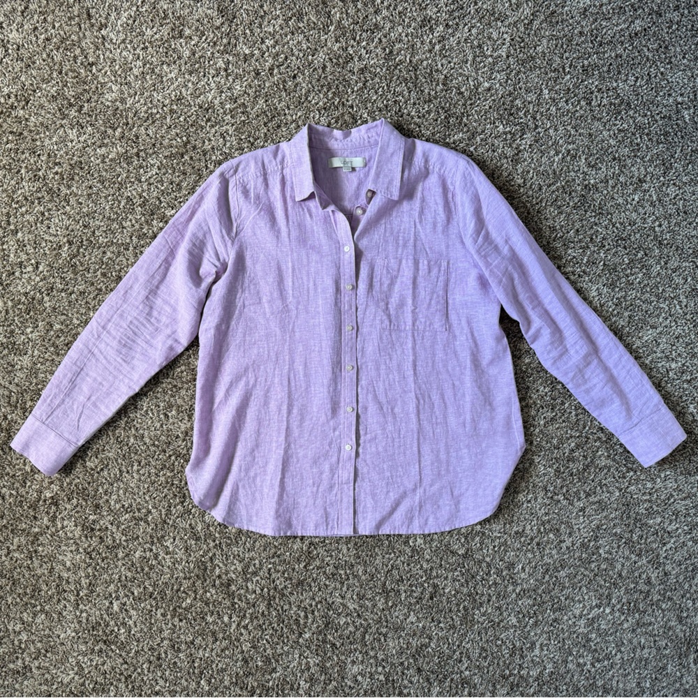 LOFT Everyday Linen Blend Long Sleeve Button down Shirt Size M
